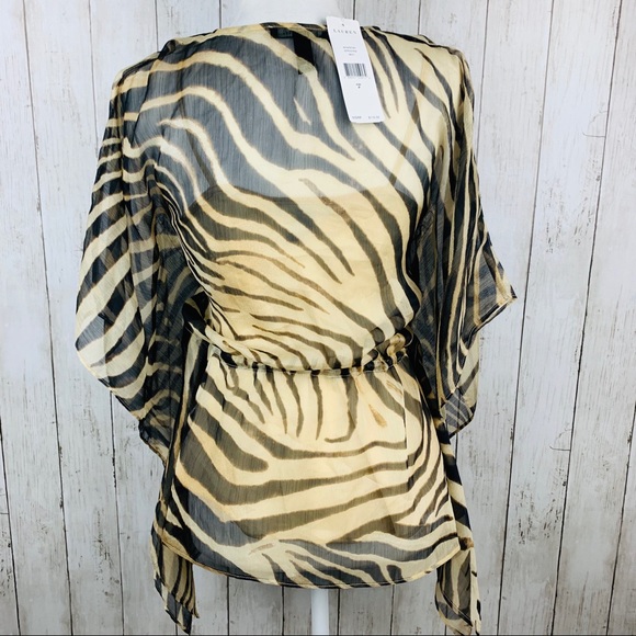 🔥LAUREN RALPH LAUREN🔥ANIMAL PRINT SHEER BLOUSE W/BUILT IN CAMI PETITE XS NWT - Picture 3 of 4